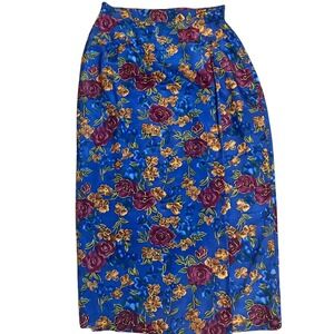 Jennifer Moore Womens Blue Floral Print Silk Maxi Skirt Size 10 Pristine Casual